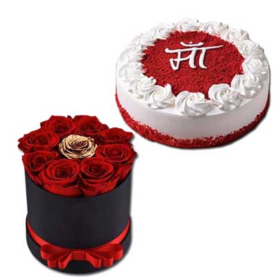 "Round shape Red Velvet cake - 1kg, Roses Flower box - Click here to View more details about this Product